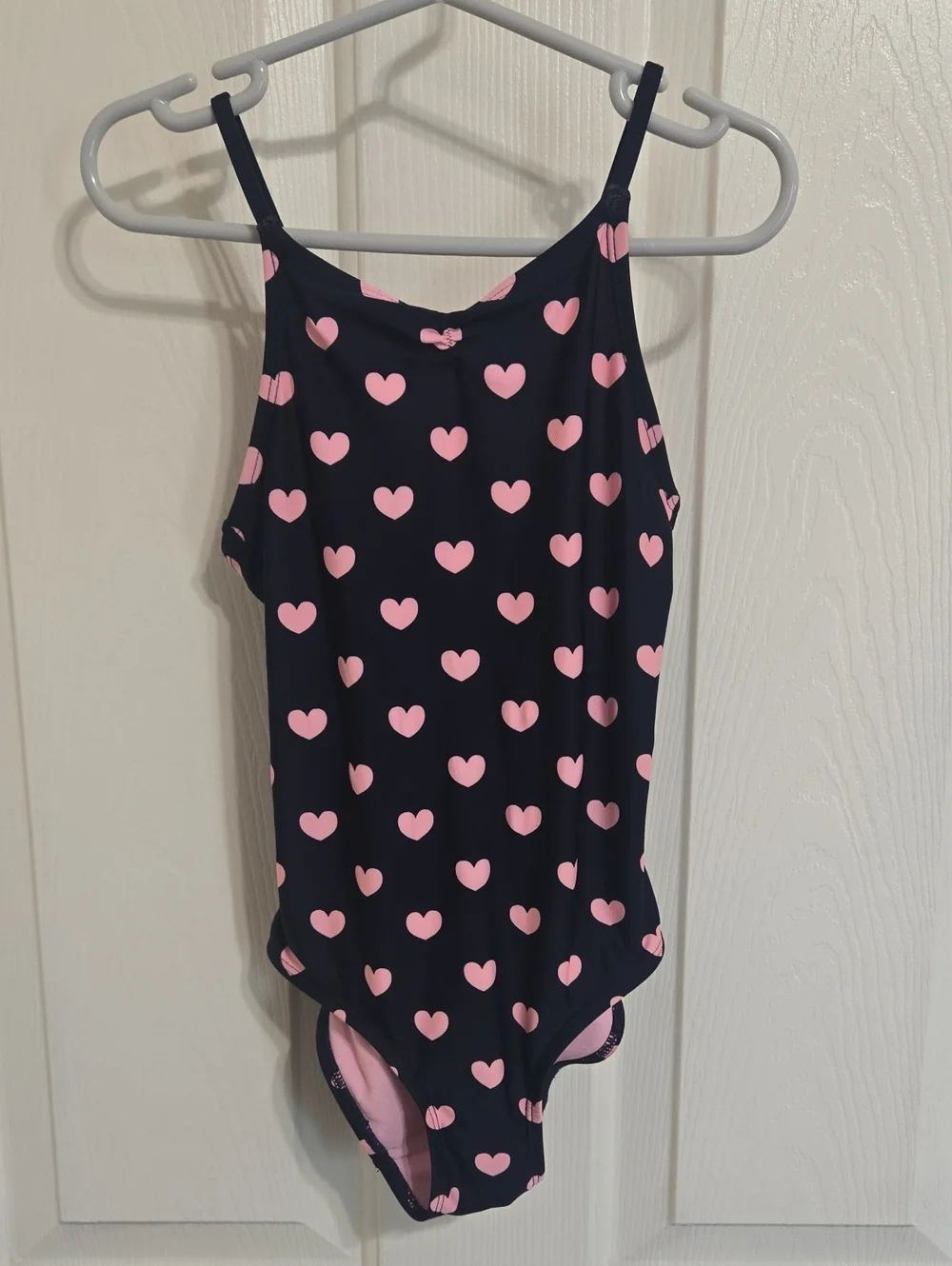Girls' Navy One-Piece Swimsuit with Pink Heart Print